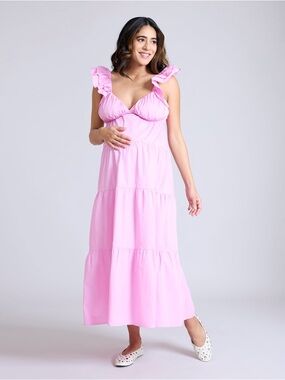 Motherhood Empire Pink Ruffled Strap Maxi Dress